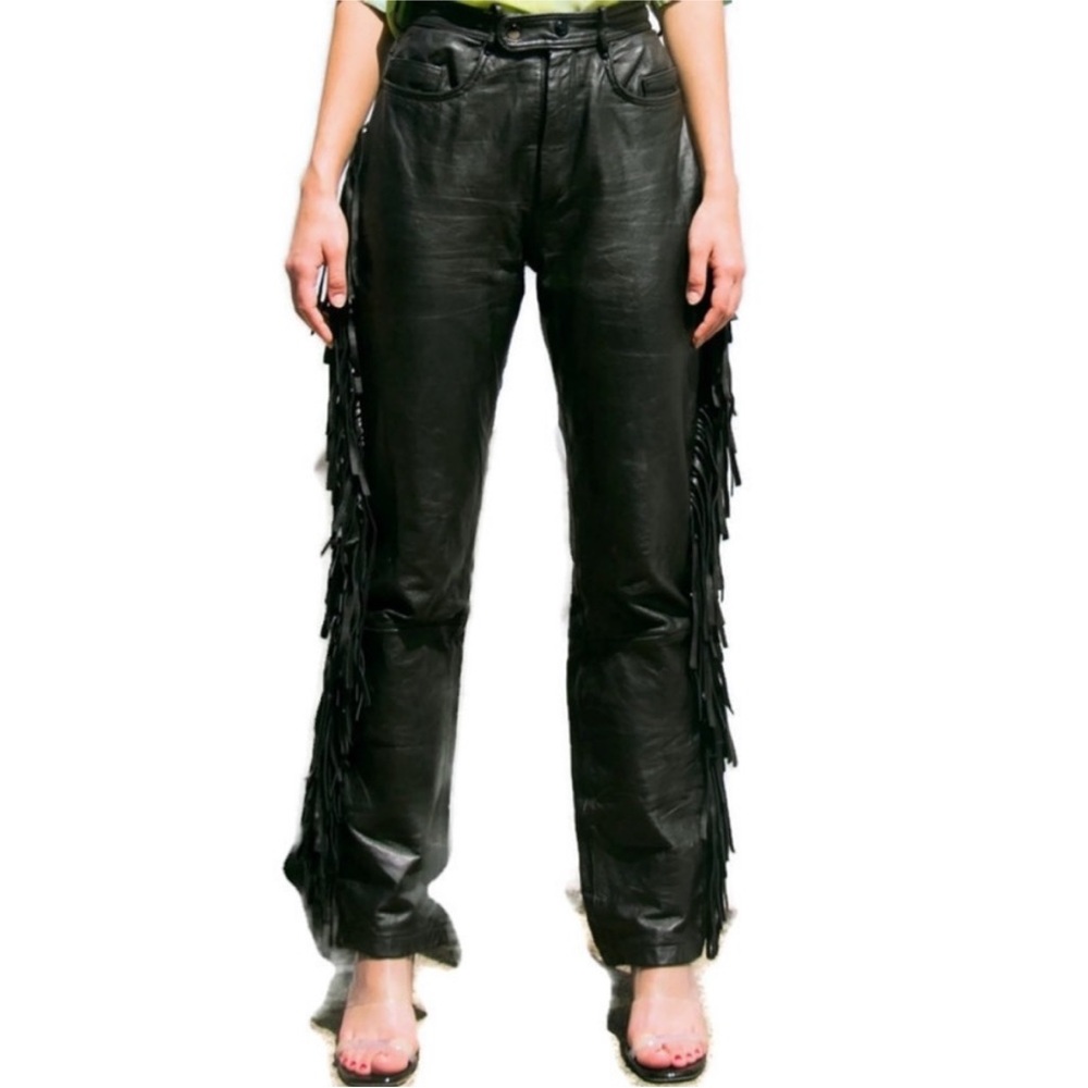 Vintage Black Fringe Leather Pants